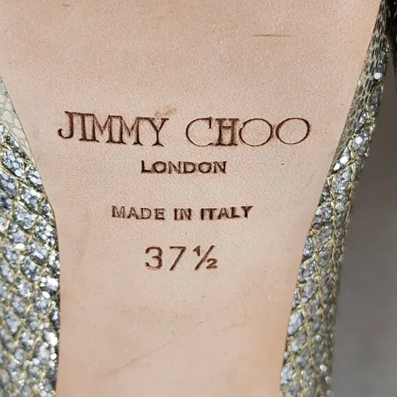 JIMMY CHOO NEW $695 Alex Silver Gold Metallic Leather Platform Pump - Picture 9 of 10
